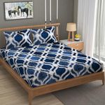 Real Dream Presents Luxurious Bedsheets for Winter King Size Fitted Flannel/Warm Double Bedsheet Fully Elasticized with 2 Pillow Covers 72 x 78 x 8 Inches (Hexa-Blue, 72 x 78 x 8 Inches King)