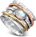 Boho-Magic 925 Sterling Silver Spinner Moonstone Ring for Women with Copper and Brass Fidget Rings Bands (10)