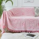 ANAZOZ 1 Seater Couch Cover,Sofa Blanket Cover Pink Sectional Sofa Cover Cotton with Rhombus Sofa Covering Set 35" W x 70" L