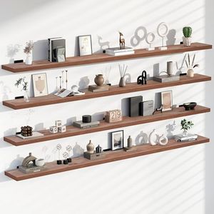 TEDIDUWA 72-Inch Solid Brown Floating Shelves Set of 4- Rustic Farmhouse Wall Shelves with 150 lb Capacity, Heavy Duty Easy Install for Bathroom, Kitchen, Living Room&Home Decor