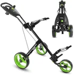 JOVIAL 3 Wheel Collapsible Junior Golf Cart, Upper and Lower Brackets with Elastic Strap, Simple Quick Braking System, Golf Trolley Accessories, with New Deluxe Scorecard Holder and Bag Holder
