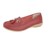 Ladies Real Leather Tassel Slip On Moccasin Flat Nautical Boat Shoes Loafers Cherry UK 6