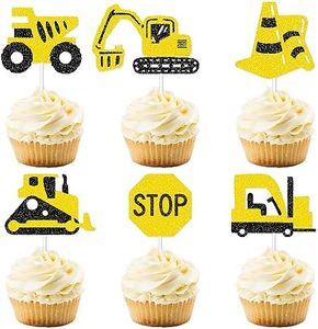 24 Pcs Excavators Tractor Birthday Cupcake Topper Construction Dump Truck Car Cupcake Decoration for Excavators Themed Birthday Party for Kids Boys Man Birthday Party Supply