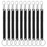 Cobee Retractable Coil Springs Keychain, 10 Pcs Coil Cord Key Chain Holder Lanyard with Lobster Clasp Spring Coil Safety Ropes Cell Phone Elastic Wrist Coil Cord Lanyard (Black)