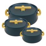 Selvel Elegance Inner Steel Casserole Set of 3 (1700ml, 1200ml, 600ml)|BPA Free|Advanced P.U. Insulation|Keeps Food hot & Fresh Chapati, Roti, Biryani and More (Emerald Green)