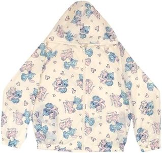 Disney Lilo and Stitch Girls Windbreaker Jacket Kids Rain Jacket for Big Kids Girls Rain Jacket Lightweight Rain Gear Lilo & Stitch Graphic Print (White Size 10/12)