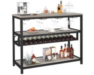 LVB Wine Rack Table with Glass Holder, Wine Bar Cabinet Freestanding Floor, Wood Rustic Coffee Bar Cabinet with Wine Shelf, Bar Table Wine Stand Storage for Home Kitchen Living Room, Light Grey Oak