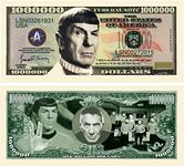 American Art Classics Limited Edition Spock Leonard Nimoy Star Trek Collectible Million Dollar Bill in Currency Holder