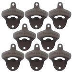 Luwanburg Vintage Bottle Opener Wall Mounted Open Here Bottle Cap Opener for Table, Heavy Duty Cast Iron Bottle Top Opener Post Mounted Dark Brown (Pack of 8)