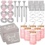 Tikem Kitch Bridesmaid Proposal Gifts Set of 6 - Maid of Honor Gifts from Bride for Engagement Bachelorette Party - Bridesmaids Gifts Box Wedding Wine Glass Cosmetic Bag Bracelet Scrunchies(Grey)