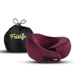 Frillgo Travel Pillow for Flights – Deep Cranberry Velvet Travel Neck Pillow with Adjustable Velcro & Carry Bag – Soft & Comfortable Support – Neck Pillow for Flight Travel