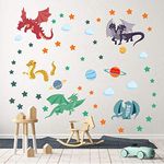 decalmile Colorful Dragon Wall Decals Planets Stars Wall Stickers Playroom Boys Bedroom Kids Room Wall Decor