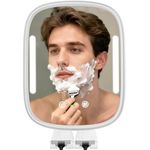 Heated Shower Mirror Fogless for Men, Rechargeable Anti-Fog Shaving Mirror No-Drilling -Adjustable Dimmable Lights with 2 Razor Holders & Detachable Adhesive Hook Waterproof for Bathroom(White)