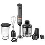 BLACK+DECKER Kitchen Wand Cordless Immersion Blender, 3 in 1 Multi Tool Set, Hand Blender with Charging Dock, Whisk, and Chopper, Grey (BCKM1013K01)