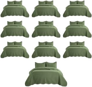 MOONLIGHT20015 Queen Quilt Bedding Set (90" x 96") - Bulk Pack of 10 Wholesale for Hotels, Guest Bedroom & Airbnbs - Lightweight Microfiber Reversible Embossed Quilts Bedspreads (Olive Green)