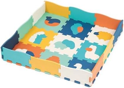 LUDI - Tapis Bords Et Coins - Jeu D'Encastrement - Éveil Bébé - Amortit Les Chocs, Isole Du Froid - Dès La Naissance - Développe Motricité Et Acuité Visuelle - 25 Dalles Mousse Animaux - 20x120x1,2 cm