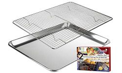 KITCHENATICS Half Sheet Baking Pan & Cooling Rack, 1/2 Aluminum Baking Pan with Stainless Steel Wire Rack Set, Large Cookie Sheet for Baking, Heavy Duty 1/2 Baking Sheet with Rack - 13.1" x 17.9" in