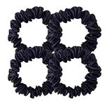 Hair Band,Small Hair Scrunchies for Woman,Satin Elastic Bands Scrunchies,Skinny Hair Bobbles,Black Hair Elastics Traceless Anti-Frizz Hair Tie ponytail Holders Girls Kids Adult Use (4pcs） (4 Small)