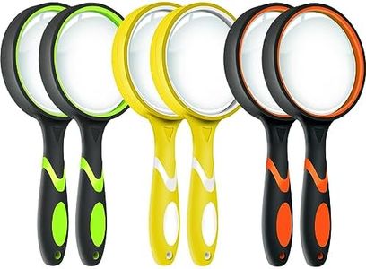 Leffis 6 Pack Magnifying Glass, 10X Non-Slip Handheld Reading Magnifier for Kids and Seniors, 75mm Magnifying Glass Lens for Reading, Classroom Science, and Nature Exploration