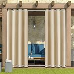 Outdoor Curtains Waterproof with Grommet (Top and Bottom) - Garden Gazebo Patio Windproof Blackout Thermal Insulated Privacy Outdoor Curtain for Pergola Porch Pool (Beige, 2 Panel 52" x 84")