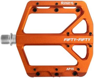FIFTY-FIFTY Mountain Bike Pedals, Non-Slip and Aluminum Alloy Bicycle Flat Pedals, 9/16" Sealed Bearing, Lightweight and Wide Platform for All Mountain, Enduro, Downhill, E-Bike, MTB (Orange)