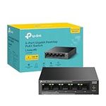 TP-Link 5-Port Gigabit Desktop Switch with 4-Port PoE+, up to 10 Gbps switching capacity, 65 W PoE Budget up to 250 m Transmission, desktop or wall-mounting design, Plug and play, metal case(LS105GP)