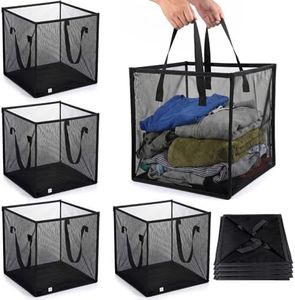 SOUJOY 4 Pack Popup Laundry Hamper, Collapsible Mesh Laundry Baskets with Handles, Foldable Clothes Hamper, Easy to Open, Portable for Laundry Storage, Kids Toy, College Dorm or Travel