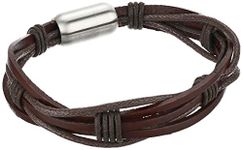 Amazon Collection Men's Bracelet, Brown Leather/Stainless Steel, 8.5"