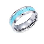 Daesar Promise Ring for Men Tungsten Carbide Turquoise Rings Silver Men Ring Size V 1/2