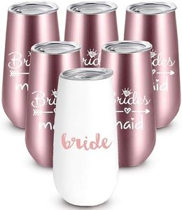 Bride to Be Champagne Flute | 6 oz Bride Tribe Stainless Steel Wine Tumblers | Bridal Shower Gift, Bridesmaid Proposal Box, Bachelorette Party Supplies | Bridal Party Rose Gold Cups & Bridesmaid Cups