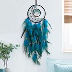 TEESHLY Dream Catchers with Tree of Life and Feather Indian Handmade Moon Dreamcatchers for Boho Wall Hanging Decoration, Ornament Festival Gift (Turquoise Tree of Life)