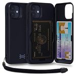 TORU CX PRO Case for iPhone 12 Mini, with Card Holder | Slim Protective Shockproof Cover with Hidden Credit Cards Wallet Flip Slot Compartment Kickstand | Include Mirror and Wrist Strap - Black