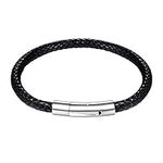 PROSTEEL Bracelet Men Braided Leather Bracelet Stainless Steel Cord String Rope Chain Bangle 18cm Black