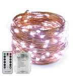Erchen Battery Operated LED String Lights, Dimmable 33 FT 100 LED Ultra Thin Waterproof 8 Modes Timer Copper Wire Fairy Lights with 13 Key Remote Control for Indoor Outdoor Christmas Party (White)