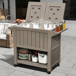 DWVO Cooler with Wheels, Rolling Ice Chest with Bottle Opener Drainage, 85 Quart Portable Patio Cooler on Wheels, Outdoor Beverage, Ice Chest Cart for Pool Deck Party BBQ Cookouts (Light Brown)