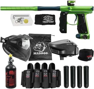 Maddog Empire Mini GS Full Auto Paintball Gun Marker w/HPA Tank, Empire Halo Too Loader, Thermal Anti-Fog Paintball Mask, Neck Protector, Harness & (4) Pods Starter Package - Dust Cadmium Green/Blue