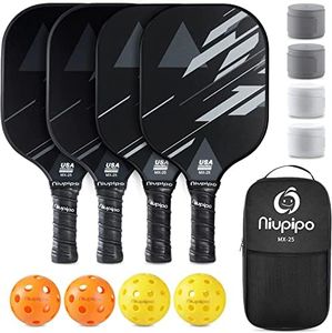 niupipo Pickleball Paddles, Lightweight Pickleball Rackets w/Fiberglass Surface, Honeycomb Core, USAPA Approved Pickleball Paddle Set of 4 Racquets, 1 Bag, 4 Grip Tapes, 4 Balls for Indoor & Outdoor