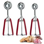 Cookie Scoop,Ice Cream Scoop,3PCS Stainless Steel 1/2 /3 Tablespoon Cookie Scoop,Red Rubber Grips Design,Durable and Effortless,for Ice Cream,Melon Baller and Baking(20#L/ 40#M/ 60#S).