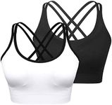 Padded Strappy Sports Bras for Women - Wirefree Seamless Removable Pads Comfy Athletic Running Bra