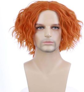 MAGQOO Mens Orange Wig Short Curly Spiky Mad Wig Synthetic Heat Resistant Cosplay Costume Wigs