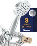HammerHead Showers® All Metal 3-Spray Handheld Shower Head with Long Hose and Holder - Chrome - 2.5 GPM High Pressure Shower Head with Handheld Sprayer - Wide, Massage, and Mist Sprays