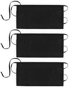 Xornis 3 Pack 100% Cotton Waist Apron with 3 Pockets Waitress Server Half Short Waiter Serving Money Aprons, Black