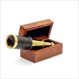 Miniature Beautiful Handcrafted Handheld Brass Telescope with Rosewood Box - Pirate Navigation Gifts - Nagina International (6 Inches, Polished Brass)