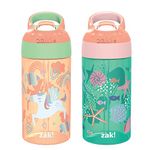 Zak Designs Kids Water Bottle with Spout Cover and Built-in Carrying Loop, Made of Durable Plastic, Leak-Proof Water Bottle Design for Travel (16 oz, Unicorn & Shells, Pack of 2)