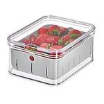 iDesign Crisp Plastic Refrigerator and Pantry Divided Bin, Modular Stacking Food Storage Box for Freezer, Fridge, Office, Cabinet, Bathroom, BPA Free, 8.32" x 6.32" x 3.76", Clear and Gray