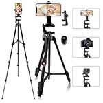 teefeet iPhone Tripod, 54" Lightweight Travel Tripod with Phone Holder Adapter/Remote shutter Remote/Carry Bag for Selfie, Video, Live Stream, Vlogging, Facebook, Tiktok (Black)