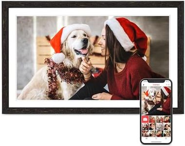 Digital Picture Frame, 15.6 Inch Frameo Digital Frame WiFi, 1920 * 1080 IPS FHD Touchscreen, 32GB, Tabletop&Wall-Mounted, Share Picture Video, Large Electric Photo Frame, Mom Gifts, Black Woodgrain
