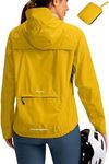 Bikewa Women's Cycling Rain Jackets Waterproof Windbreaker Lightweight Running Windproof Reflective Jacket Packable Hooded, Dusty Yellow, Medium