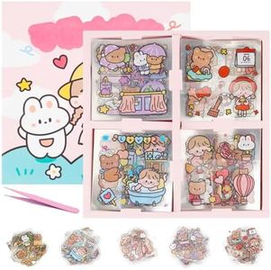 100 Hojas Pegatinas Kawaii Lindo, Pegatinas de Dibujos Animados en 5 Temas, Mini Stickers Aesthetic Pegatinas para Álbumes de Recortes, para Scrapbooking Cuaderno Calendarios, Con Pinzas