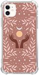 Joktruay Boho Plant Moon Sun Phone Case Compatible with iPhone 12/iPhone 12 Pro, Brown Indie Aesthetics Case for iPhone 12/iPhone 12 Pro, Unique Trendy TPU Bumper Case for Men Women